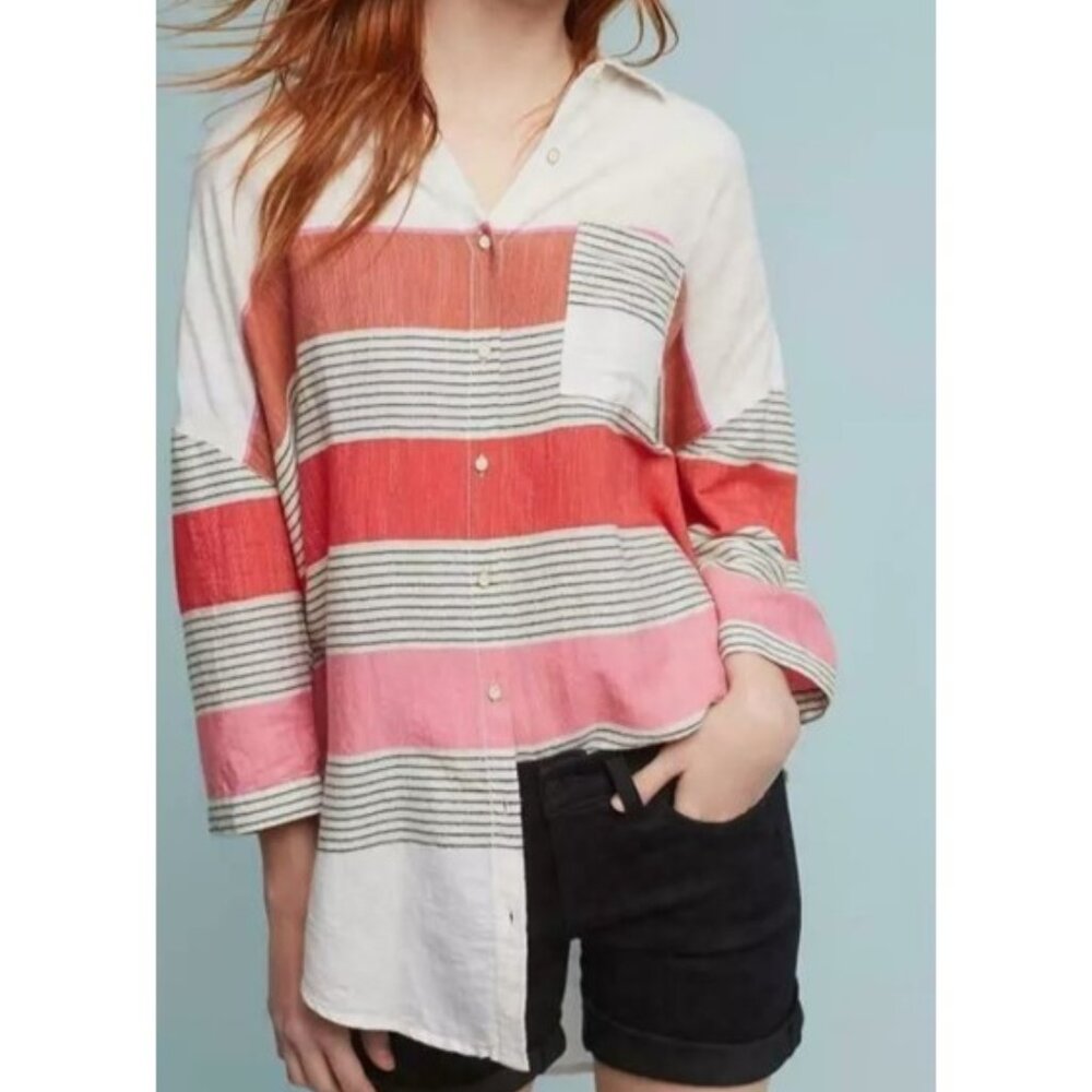 Holding Horses. Colorful Striped Collared Shirt. Size XS/S.
